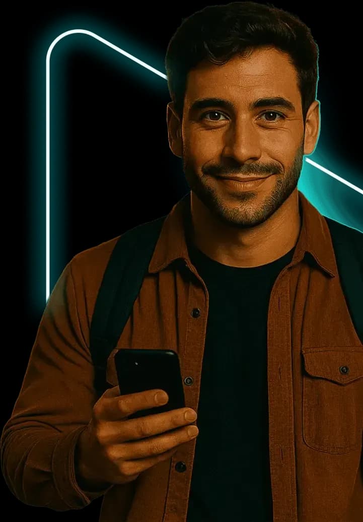 Pessoa com celular na mao